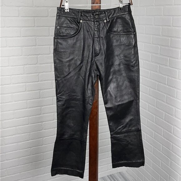 Maxima Wilsons Leather Jeans Women 10 28Wx26L Black Bootcut Unhem Raw‎ Straight - Picture 1 of 14